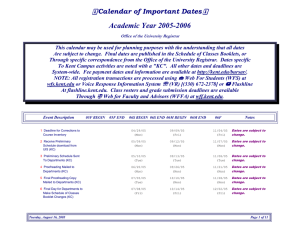 Academic Year 2005-2006 Calendar of Important Dates