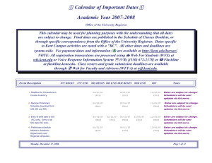 ! Calendar of Important Dates Academic Year 2007-2008