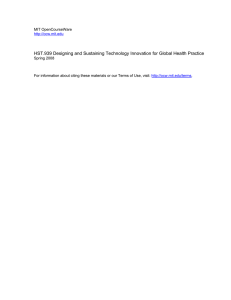 HST.939 Designing and Sustaining Technology Innovation for Global Health Practice