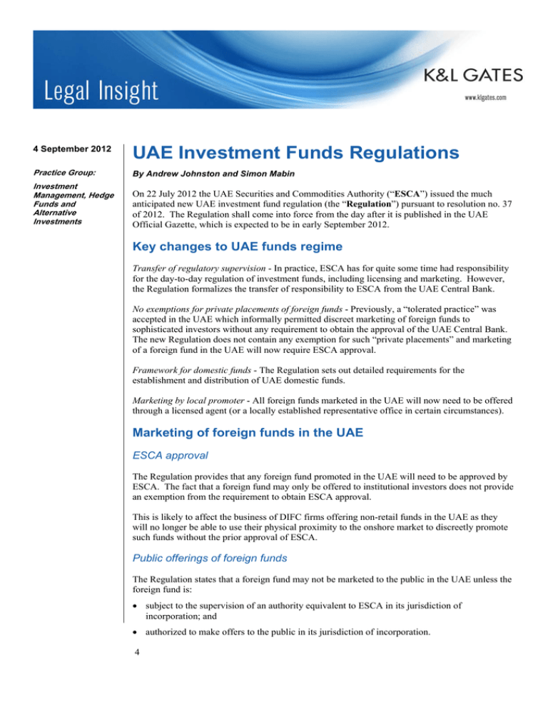 UAE Investment Funds Regulations 