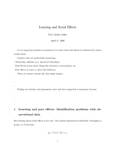 Learning and Social E¤ects Prof. Esther Du‡o April 11, 2006