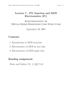 Lecture 7 - PN Junction and MOS Electrostatics (IV) Contents Electrostatics of