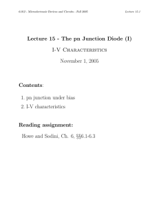 Lecture 15 - The pn Junction Diode (I) Contents Reading assignment: I-V Characteristics