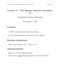 Lecture 17 - The Bipolar Junction Transistor (I) Contents Forward Active Regime
