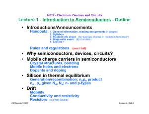 Lecture 1 - Introduction to Semiconductors - Outline Introductions/Announcements Handouts: