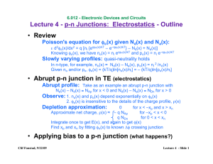 Lecture 4 - p-n Junctions:  Electrostatics - Outline Review