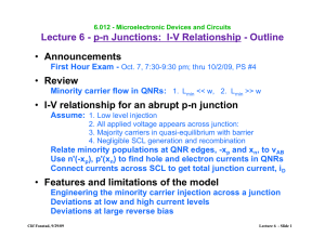 Announcements Review I-V relationship for an abrupt p-n junction