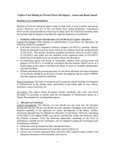 Captive Coal Mining by Private Power Developers – Issues and... Summary of recommendations