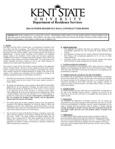 Department of Residence Services  2016 SUMMER RESIDENCE HALL CONTRACT FOR ROOM