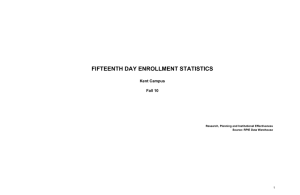 FIFTEENTH DAY ENROLLMENT STATISTICS Kent Campus Fall 10 Research, Planning and Institutional Effectiveness