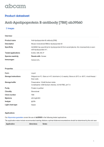 Anti-Apolipoprotein B antibody [7B8] ab39560 Product datasheet 3 Images Overview