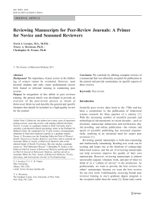 Reviewing Manuscripts for Peer-Review Journals: A Primer ORIGINAL ARTICLE