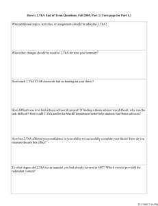 Dave's 2.ThA End of Term Questions, Fall 2005, Part 2... What additional topics, activities, or assignments should be added to... What other changes should be made to 2.ThA for next...