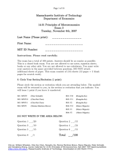 Massachusetts Institute of Technology Department of Economics 14.01 Principles of Microeconomics Exam 2
