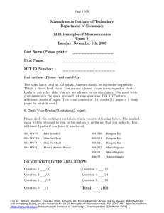 Massachusetts Institute of Technology Department of Economics 14.01 Principles of Microeconomics Exam 2