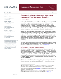 Investment Management Alert European Parliament Approves Alternative Investment Fund Managers Directive