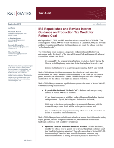 Tax Alert IRS Republishes and Revises Interim Refined Coal