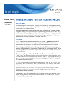 Myanmar’s New Foreign Investment Law Introduction