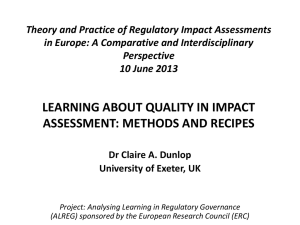 Theory and Practice of Regulatory Impact Assessments Perspective