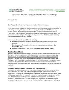 Assessment of Student Learning: SLO Plan Feedback and Next Steps