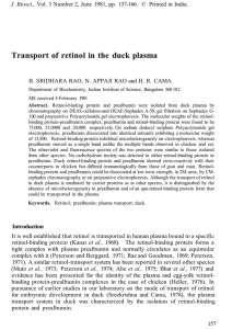 Transport of retinol in the duck plasma J. Biosci.,