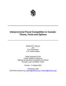 Interprovincial Fiscal Competition in Canada: Theory, Facts and Options