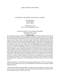NBER WORKING PAPER SERIES GOVERNMENT TRANSFERS AND POLITICAL SUPPORT Marco Manacorda Edward Miguel