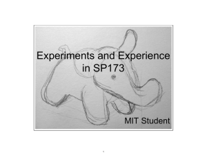 Experiments and Experience in SP173 MIT Student 1