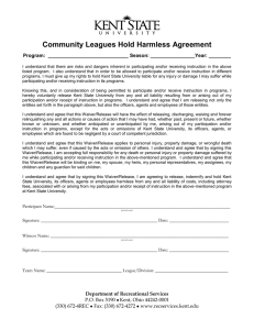Community Leagues Hold Harmless Agreement  Program:  _____________________________ Season: ________________Year: ________