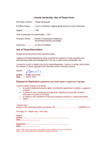 Lincoln University: Use of Thesis Form  Use of Thesis/Dissertation
