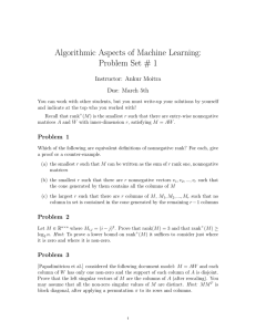 Aspects of Machine Learning: Algorithmic Set # 1 Problem