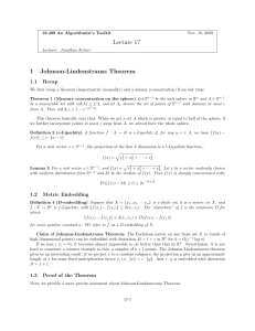 Lecture 17 1 Johnson-Lindenstrauss Theorem 1.1