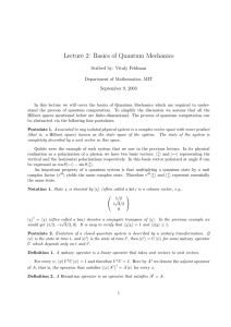 Lecture 2:  Basics of Quantum Mechanics Department of Mathematics, MIT