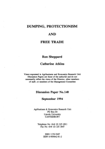 FREE TRADE DUMPING, PROTECTIONISM AND Ron Sheppard