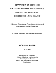 DEPARTMENT OF ECONOMICS COLLEGE OF BUSINESS AND ECONOMICS UNIVERSITY OF CANTERBURY