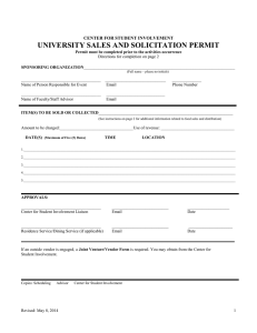 UNIVERSITY SALES AND SOLICITATION PERMIT  CENTER FOR STUDENT INVOLVEMENT