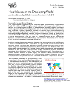Health Issues in the Developing World D-Lab: Development SP.721 Fall 2009 D-Lab: Health