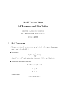 14.462 Lecture Notes Self Insurance and Risk Taking 1 Self Insurance