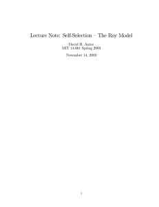 Lecture Note: Self-Selection — The Roy Model David H. Autor