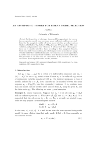 AN ASYMPTOTIC THEORY FOR LINEAR MODEL SELECTION Jun Shao University of Wisconsin