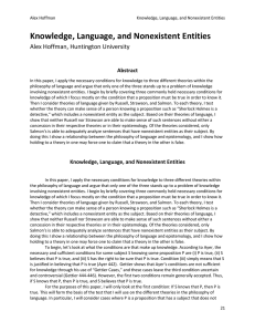 Knowledge, Language, and Nonexistent Entities Alex Hoffman, Huntington University Abstract