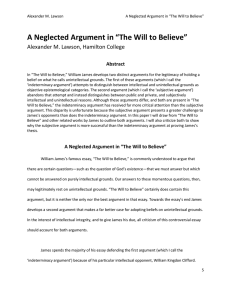 A Neglected Argument in “The Will to Believe” Abstract