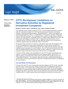 CFTC Re-Imposes Limitations on Derivative Activities by Registered Investment Companies