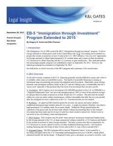 EB-5 “Immigration through Investment” Program Extended to 2015 I. Introduction