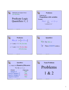 Predicate Logic Quantifiers ∀, ∃ ∀ x