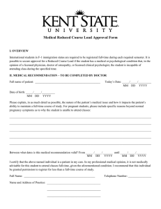 Medical Reduced Course Load Approval Form