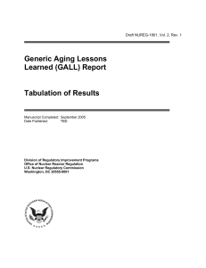 Generic Aging Lessons Learned (GALL) Report Tabulation of Results