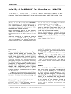 Reliability of the MRCP(UK) Part I Examination, 1984–2001