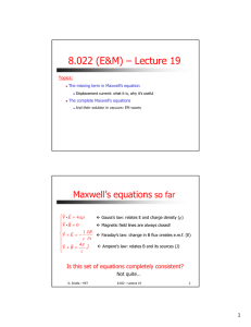 8.022 (E&amp;M) – Lecture 19 Maxwell’s equations so far