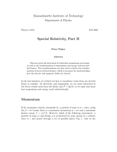 Massachusetts Institute of Technology Special Relativity, Part II Department of Physics Physics 8.022